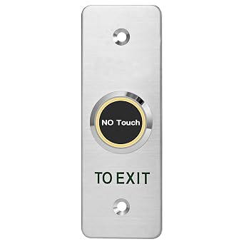 No-Touch Infrared Exit Button with Green LED Indicator - 4.52 x 1.57 inches 115 x 40 mm Stainless Steel Door Release Button for Access Control Systems NC, COM, NO Outputs