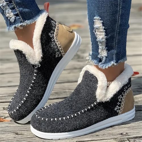 Cydmoty Women's Winter Plush-Lined Slip-On Shoes - Warm, Thermal Flat Shoes with Round Toe for Outdoor Walking2