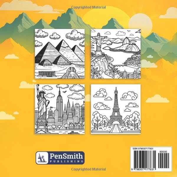 ICONIC LANDMARKS Easy & Relaxing Coloring Book for Adults, Seniors & Children | Large Print | Ideal Gift: A coloring journey with Famous Attractions, ... (Coloring Books by PenSmith Publishing) image 3