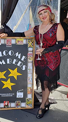 Metme Women's 1920S Vintage Flapper Fringe Beaded Great Gatsby Party Dress, Wine, Large #TOP3