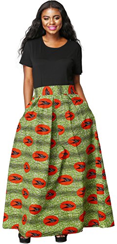 Shenbolen Women African Print Skirt Dashiki Maxi Skirt Ankara Skirt (X-Large, D)