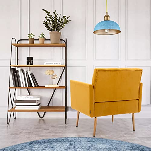 Kivenjaja Velvet Accent Chair, Modern Comfy Tufted Upholstered Armchair For Living Room & Bedroom, Reading Arm Chair Single Sofa With Rose Gold Metal Legs, Mustard #TOP5