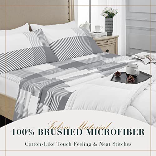 Yiyea Plaid Queen Sheet Set - 1800 Thread Count Brushed Microfiber Plaid Bed Sheets For Queen Size Bed - Extra Soft, Deep Pocket, Shrinkage And Fade Resistant - 4 Piece Set (Queen) #TOP4