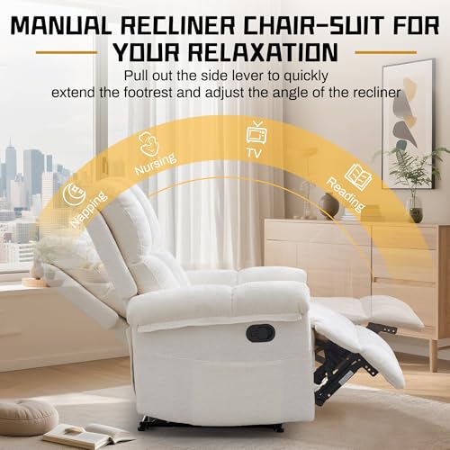 Image of Korser Recliner Chair, Living Room Recliner Chairs for Adults, Small Recliners for Small Spaces, Upholstered Manual Recliner with Side Pockets, Modern Nursery Chair for Living Room, Chenille, Beige