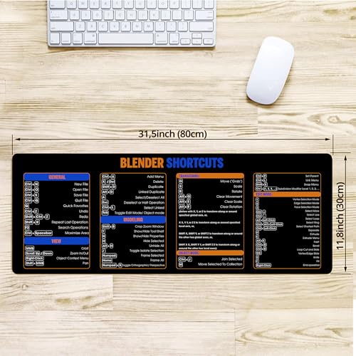Image of Blender Shortcuts Mouse Pad - XXL Extended Computer Accessory & Desk Mat for 3D Artists & Designers - Non-Slip, Large Keyboard & Mousemat for Blender 3D Modeling, Animation & PC Workstation KMH