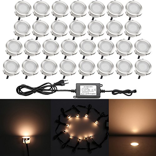 Preisvergleich Produktbild QACA 30er LED Einbauleuchten Bodeneinbaustrahler Warmweiß 3000K Deckenspot Einbaustrahler Deckenleuchte Wasserdicht IP67 Einbaulampe 0.6W Ø30mm Außenleuchten für Küche Garten Treppen Balkon Terrasse