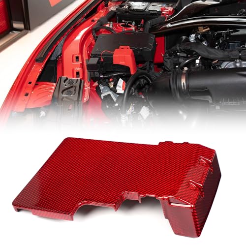Yipmotiv Carbon Fiber Engine Bay Cover Trim for Ford Mustang S650 Dark Horse GT 2024 2025 2026 Engine Compartment Fuse (Red Carbon)