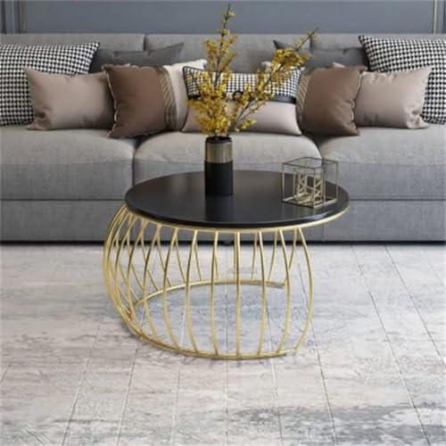 Image of Modern Coffee Tables Round Marble Laminated Tables Set of 2, Stacking Couch Center Table with Golden Metal Frame for Living Room, Bedroom or Apartments (Golden Black)