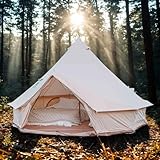 Luxury Four-Season Yurt Tent | Spacious Canvas Bell Tent with Stove Jack | Heavy-Duty Cotton Blend | Ultimate Family Glamping Shelter (Beige, 9.8ft(for 2-4 People))