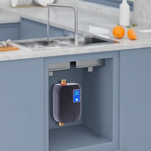 Miniatura 8 de Calentador de agua de 110 V, 3000 W, mini calentador de agua eléctrico instantáneo sin tanque, calentador de agua eléctrico con pantalla LCD para