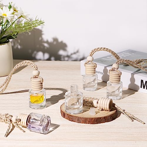 Image of 100 Pack Set Car Hanging Air Freshener Empty Car Essential Oil Diffuser Bottles Pendant Round 8ml Glass Perfume Bottles Aromatherapy Fragrance Bottle Auto Ornaments Decor