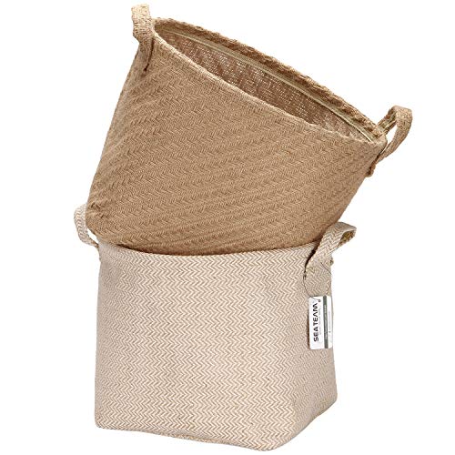 Sea Team Storage Baskets Organizer Box Bins in Jute and Cotton Linen Foldable with Handle Decorative for Home Toiletry Stationery Sundries Toys Jewerly Color Beige 26 * 26 * 26CM 2PCS - Cosy Home Interiors Sea Team Storage Baskets Organizer Box Bins in Jute and Cotton Linen Foldable with Handle Decorative for Home Toiletry Stationery Sundries Toys Jewerly Color Beige 26 * 26 * 26CM 2PCS