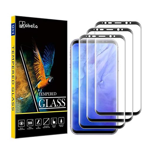 AKABEILA [3-pack] Skärmskydd för Samsung Galaxy S8 Premium HD härdat glas skyddsfilm 9H hårdhet fodral vänlig enkel installation repfri bubbelfri [full böjd täckning]