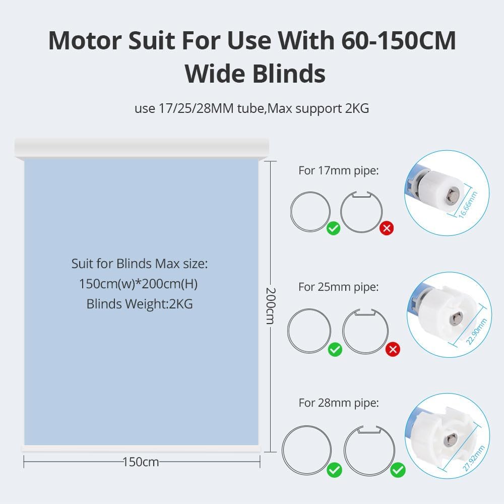 Matter over Thread Smart Roller Shade Motor, Built-in Battery Blinds Motor for 17/25/28mm Tube, Automatic Blind Opener & Closer for HomeKit, Google Home, Alexa, SmartThings (Motor+16-Channel Remote)
