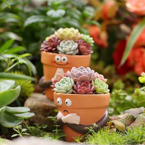 Pot de fleurs unique en résine avec visage sculpté et finition soignée - 8