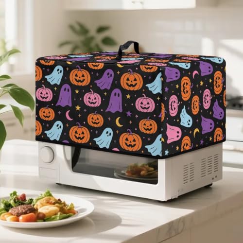 Image of Microwave Cover Air Fryer Toaster Oven Dust Cover Halloween Countertop Convection Oven Protector Kitchen Appliance Decor, S, Cute Ghost Pumpkin Star Moon