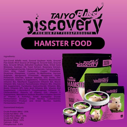 Image of Taiyo Pluss Discovery Hamster Food - 1 kg Pouch | High Fibre Pelleted Sticks with Alfalfa for Growth | Complete Nutrition for Hamsters | Supports Strong Bones & Teeth