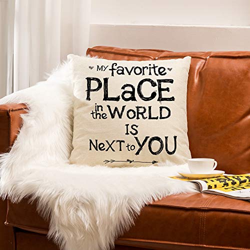 Ogiselestyle My Favorite Place In The World Is Next To You Inspirational Quote Cotton Linen Home Decorative Throw Pillow Case Cushion Cover For Sofa Couch, 18" X 18" #TOP3