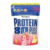 Mehrkomponenten-Formulierung: Das Protein 80 Plus liefert je nach Geschmacksrichtung bis zu 34 g Eiweiß (gemischt mit fettarmer Milch, 1,5%) aus vier verschiedenen Eiweißquellen: Casein, Milchproteinisolat, Wheyprotein und Hühnereiprotein. Die hochwertigen Proteinquellen enthalten einen hohen Anteil essentieller Aminosäuren und tragen zum Erhalt und Aufbau von Muskelmasse bei*. Zusätzlich enthält das Weider Protein 80 Plus Vitamin B6 zur Unterstützung eines normalen Proteinstoffwechsels**.