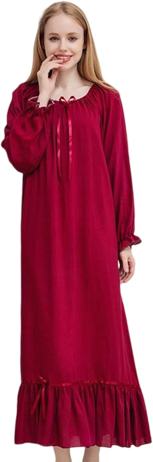 OFFSUM Women's Long Sleeve Nightgown - Spring Autumn Square Neck Solid Color Cotton Nightdress Nightgown Fashion Elegant C