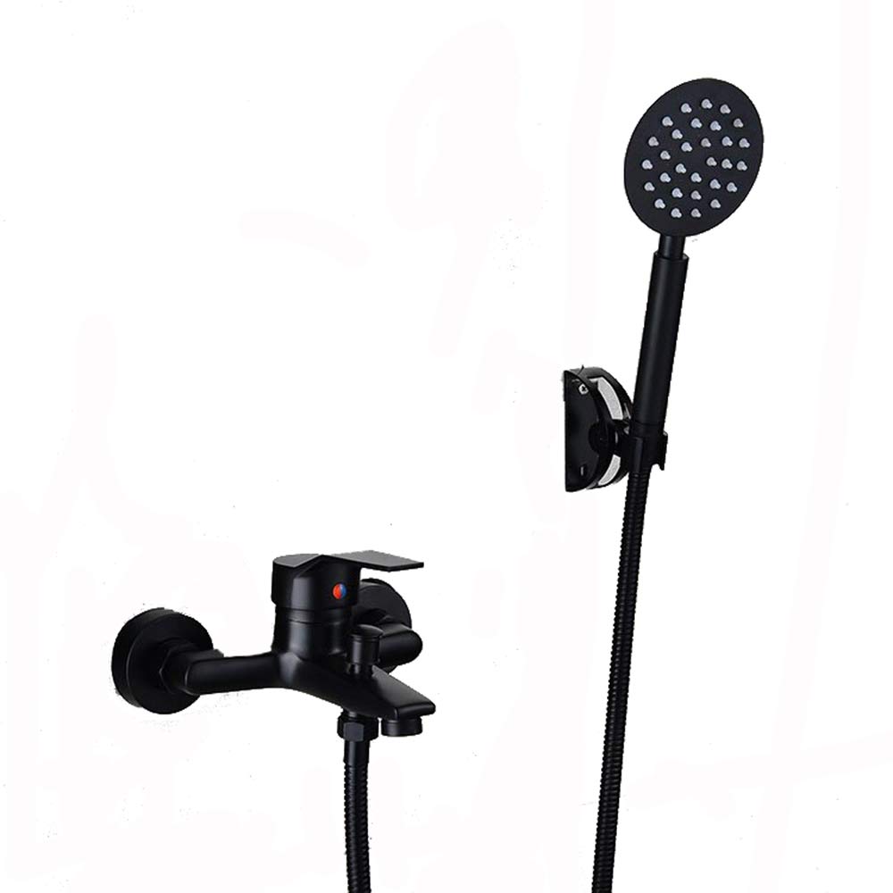 GLJTUO Black Bathtub Faucet with Cold and Hot Water Brass Wall Mounted Bathtub Faucet Set Single Handheld Bathtub Faucet Tap with Handheld Shower,Square A,Round B