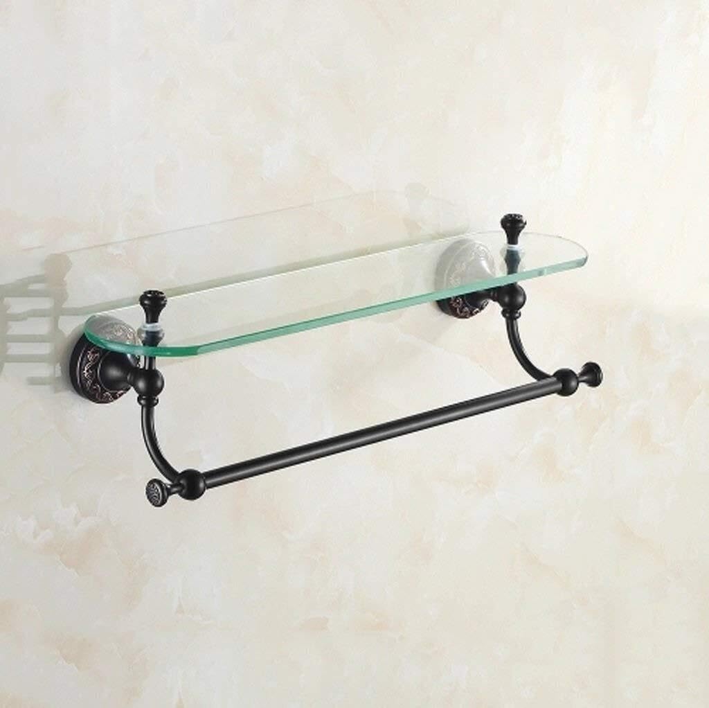 HUANGYANGZ Wall-Mounted Shower Caddy Glass Storage Rack with Towel Rack for Bathroom Modern Design Copper and Glass