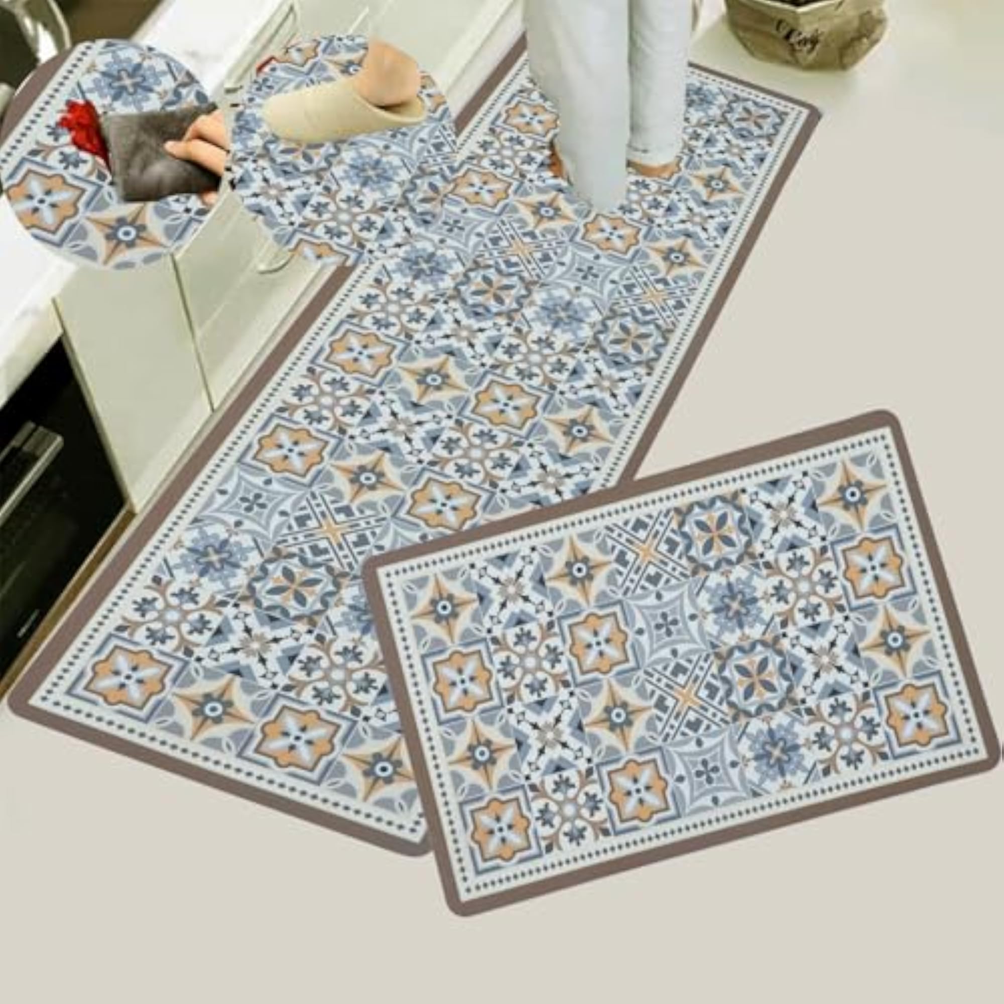Rubber Kitchen Mats for Floor Set of 2 Pcs, Non-Skid