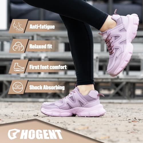 Image of Hogent Steel Toe Shoes for Women Men Wide Non Slip Composite Work Sneakers Indestructible Comfortable Safety Tennis Shoes Lightweight Breathable Construction Sneakers Puncture Proof Ergonomic Design