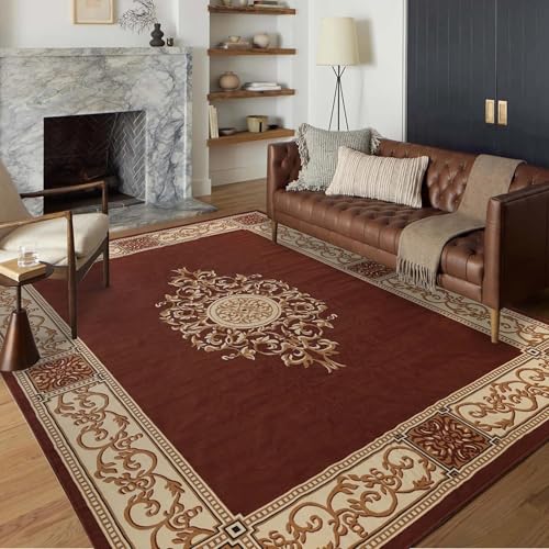 Superior Indoor Area Rug, Plush Carpet Cover, Traditional Oriental Medallion, Perfect for Hallway, Entryay, Living, Dining, Bedroom, Office, Kitchen, Medallion Collection, 10' x 14', Toffee