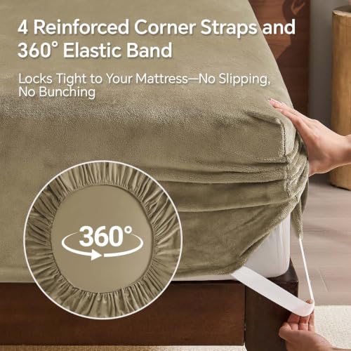 Image of BEDELITE Flannel Full Fitted Sheet & Pillowcases Set, Camel, 3 Pieces | Ultra Soft Plush Fleece Bed Sheet with Elastic Corner Straps, 16 Inch Deep Pocket, Fuzzy All-Season Gift & Room Decor