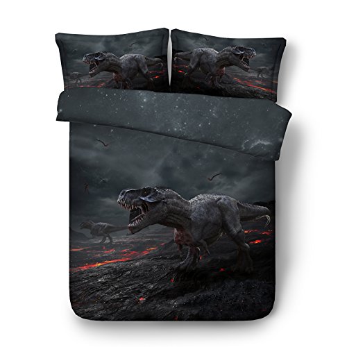 Dinosaurs Kids Bedding Sets Twin Size EsyDream Dinosaur Jurassic Age T-Rex Raptors Duvet Cover 3PC (1 Duvet Cover 2 Pillowcase) Ultra Soft T-Rex Dino Kids Bedding Sheet
