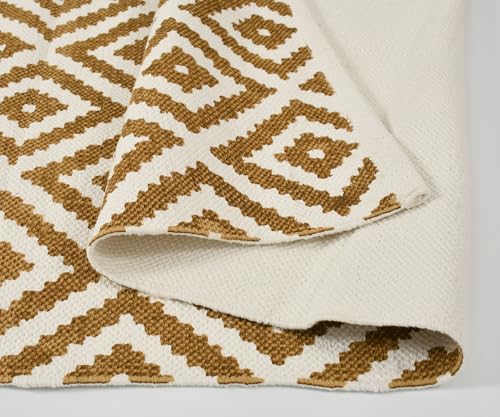Image of SAGON 2x5 Ft Printed Runner Carpet - Cotton Bedside Rug for Bedroom & Living Room (Brown Diamond)