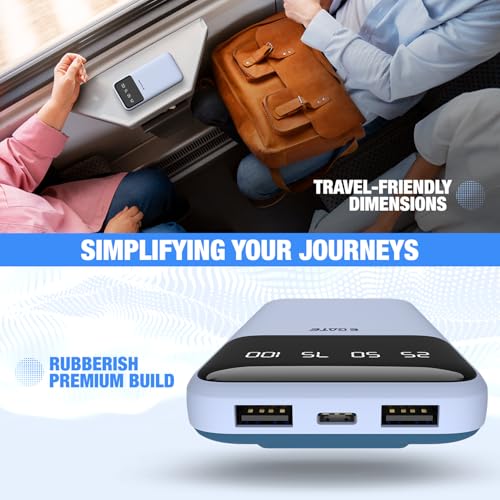 Image of 105P Powerbank 10000mAh Fast Charging | Built-in Lightening & Type C Cable for iPhone, Android, TWS etc Multi Device 22.5W Power Bank 5-in-1 Charger USB X 2, Type C X 2 & Lightening (Blue)