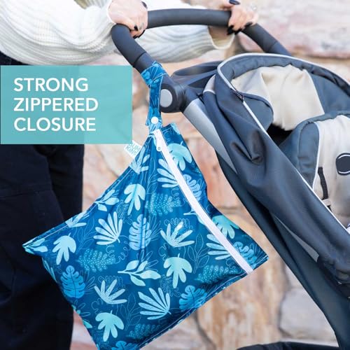 Bumkins Waterproof Wet Bag, Washable, Reusable for Travel, Beach, Pool, Stroller, Diapers, Dirty Gym Clothes, Wet Swimsuits, Toiletries, 12x14 – Blue Tropic - Image 4