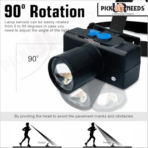 Image of Pick Ur Needs Rechargeable Emergency Headlamp 75 Watt LED Headlight Torch - 800mAh Battery, Adjustable Focus Zoom, 3 Light Modes, 5 Hours Runtime