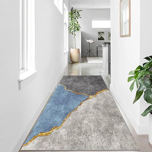 Alfombra de pasillo estrecha y moderna en gris y dorado de 60x150 cm 2