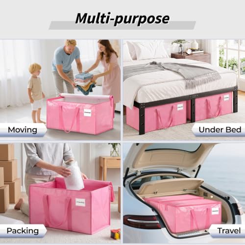 Image of 16 Pack Extra Large Heavy Duty Moving Bags, Pink Storage Bins with Lids, Reinforced Handles & Heavy-Duty Zippers Moving Boxes Storage Bags Totes for Clothes Packing, Dorms, College Supplies, Pink