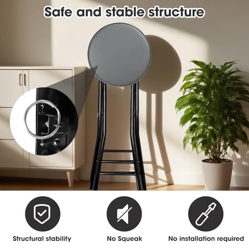 Gluck Plants Folding Stool,24 Inch Foldable Portable Collapsible Height Bar Stool Chair,Adult Tall Leather Padded Chair for Kitchen Living Room Garden Camping Fishing - Image 4