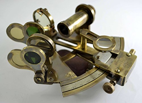 Image of Brass Nautical Antique Sextant Replica Celestial Navigation Marine Navigation for Sale Navigation Brass Sextant - with Leather Case