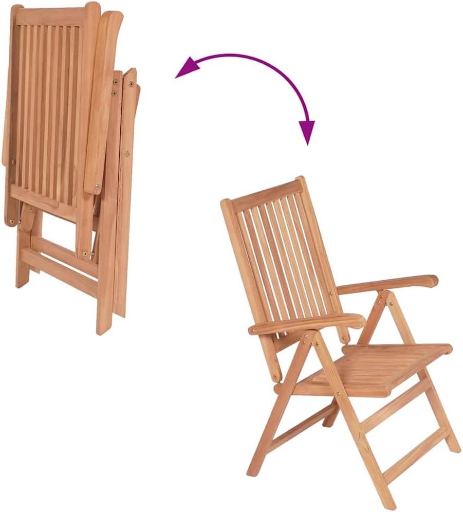 Teak Wood Reclining Patio Chairs Set of 2, 7-Position Folding Outdoor Lounge Chairs 22.4"x28.1"x39.4" Brown Weather-Resistant Wooden Seating for Garden, Balcony, Deck