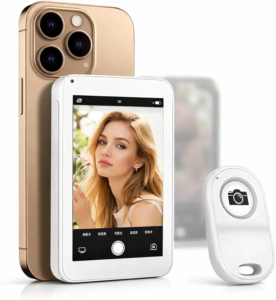 Tela Magnética para Selfie 3.97" Controle Remoto Bluetooth – Monitor Câmera Traseira para Gravação em Celular, Qualidade Superior Câmera Traseira, Recarregável, Criadores Conteúdo, TikTok, Reels Lives