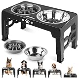 Jovrun Elevated Dog Bowls, Dog Feeder with 1*Stainless Steel Dishes & 1*Slow Feeder Bowl, 5 Heights Adjustable Raised Stand for Medium Large, Food Dishes with Non-Slip Feet