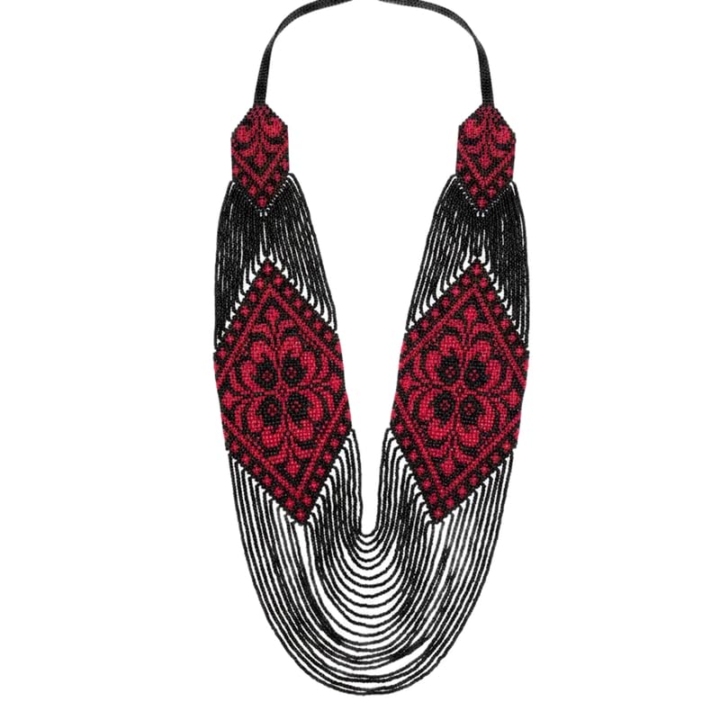 Collier Gerdan ukrainien fait main en perles de rocaille de luxe avec mosaïque florale