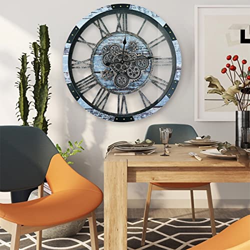 Topptik 30 Inch Moving Gear Wall Clock, Oversized Wall Clocks, Clock Living Room Decor, Solid Wood Frame, Battery Operated, Large Wall Clock With Steampunk Industrial For Fireplace #TOP6
