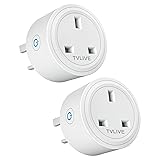 Smart Plug, TVLIVE 2 Pack Smart Plugs that Work with Alexa (Echo, Echo Dot), Google Home Voice Control, Energy Monitoring, Remote Control, Timer & Schedule, smart wifi plug socket UK, No Hub Required White-2 Pack