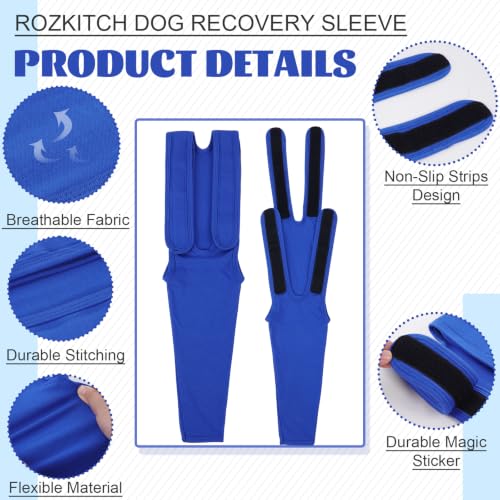 Image of Dog Sleeve to Prevent Front Legs for Right or Left Blue M | 95% Cotton, Breathable Fabric, Ease of use, Keep Bandage Covered, Anti Scratching, Skin Problems