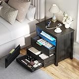 Gurexl 60CM Mesillas de Noche con Función de Carga,Negro