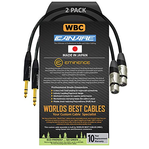 2 Units - 1.5 Foot - Canare L-4E6S, Star Quad Balanced Xlr To Trs Patch Cable With Eminence Gold E312 Female Xlr & E502 Trs Stereo Plugs - Custom Made By Worlds Best Cables #TOP20