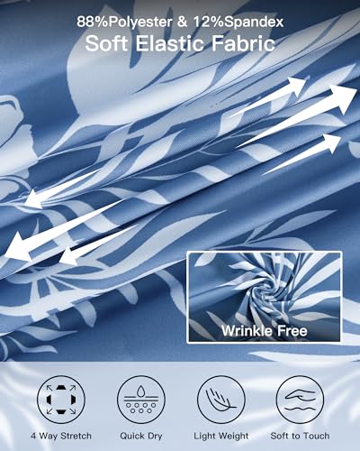 BOJIN Men's Hawaiian Wrinkle Free Short Sleeve Button Down Tropical Floral Beach Vacation Shirt White Flower Blue L