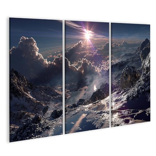 Tableau sur toile champ d'astéroïdes mystique triptyque pour salon 3 pièces